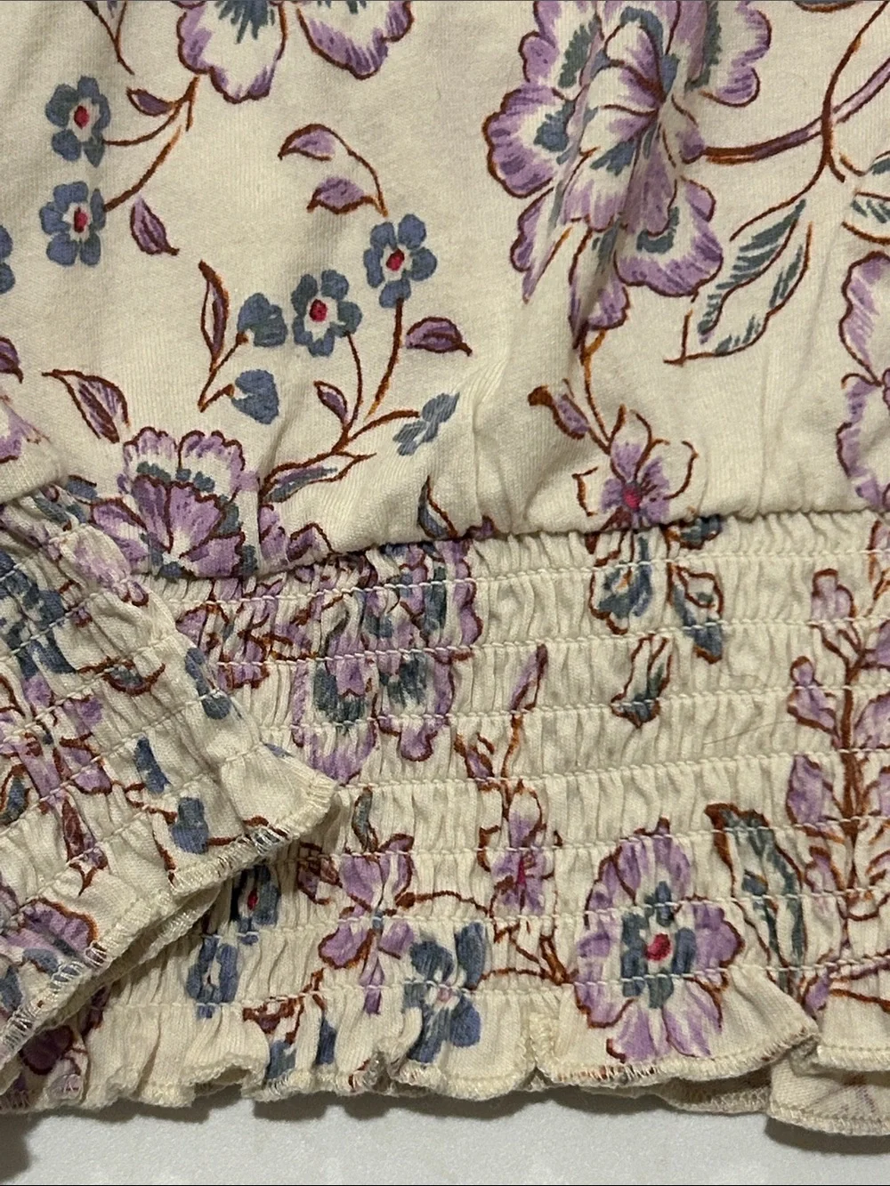 OshKosh Floral Smocked Hem Long Sleeve Top - Cream & Lavender